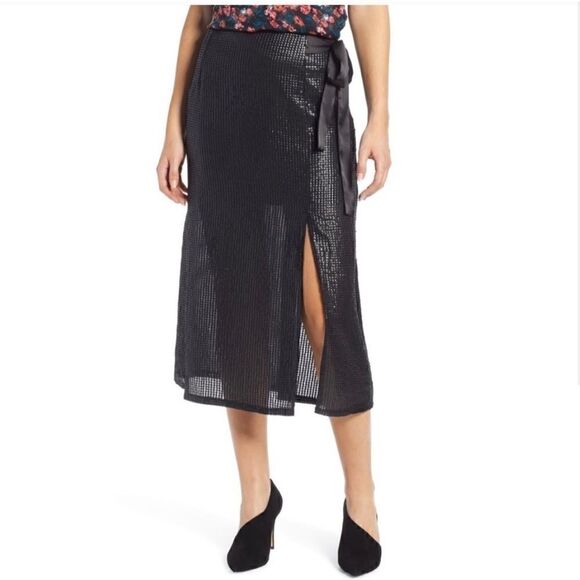 NWT Something Navy Sequin Wrap Midi Party Skirt - Picture 1 of 11